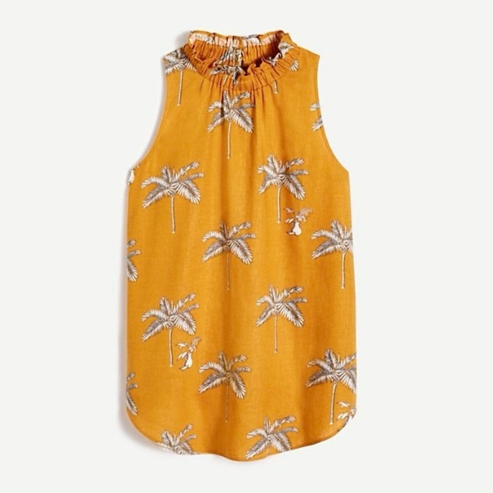 Ann Taylor Palm Tree Ruffle Collar Shell Size Large Petite - Picture 12 of 13